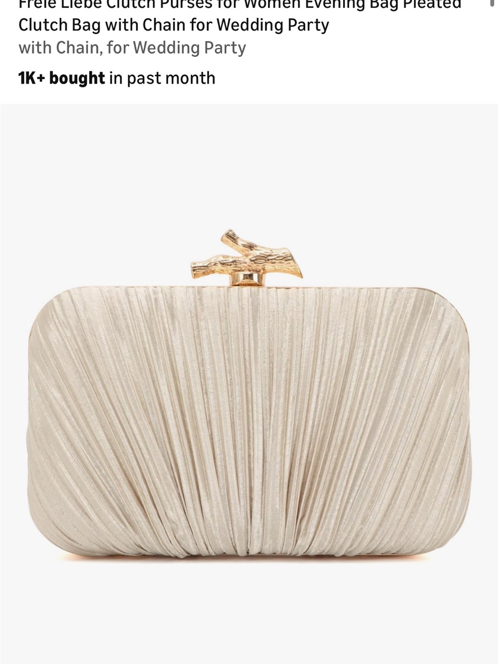 Amazon Metallic Champagne Pleated Clutch with Decorative Clasp